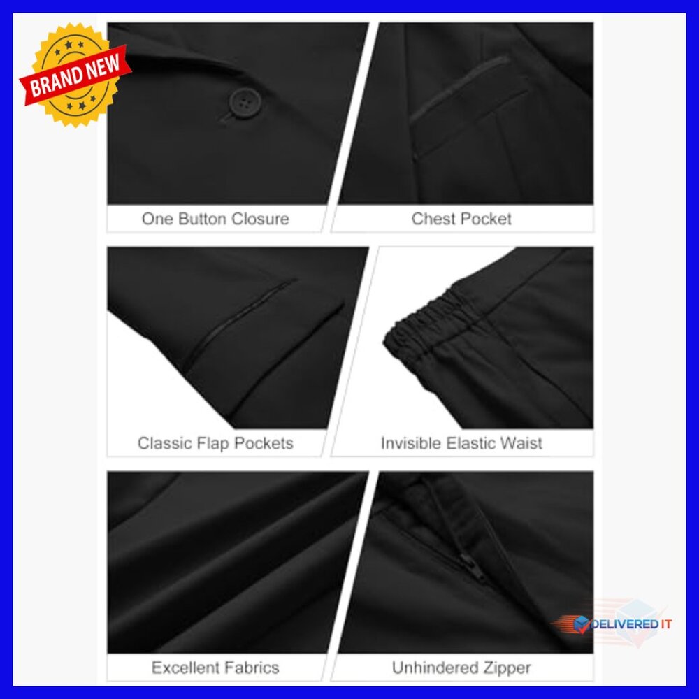 Slim Fit 2-Piece Suit Set Notched Lapel Blazer Pants Business Office - Picture 3 of 7